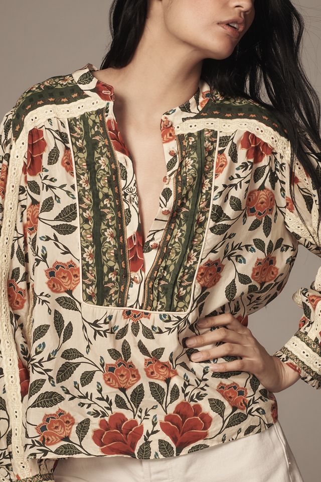 Farm Rio Garden Tapestry Sand Blouse #3