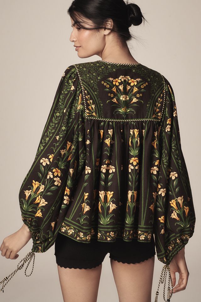 Farm Rio Flowers Arch Linen Blend Long-Sleeve Blouse #1