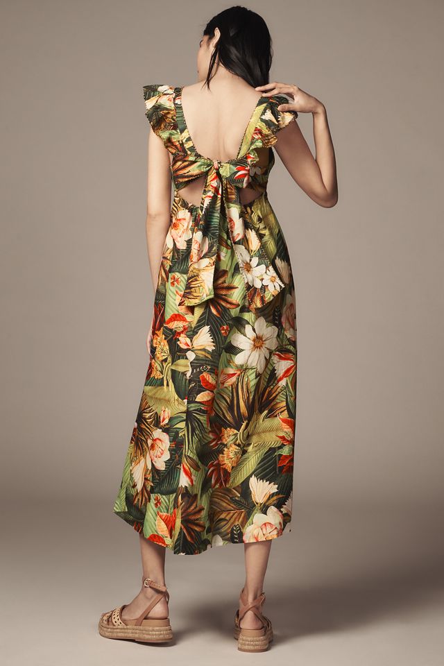 Farm Rio Botanical Forest Ruffled-Strap Midi Dress #1