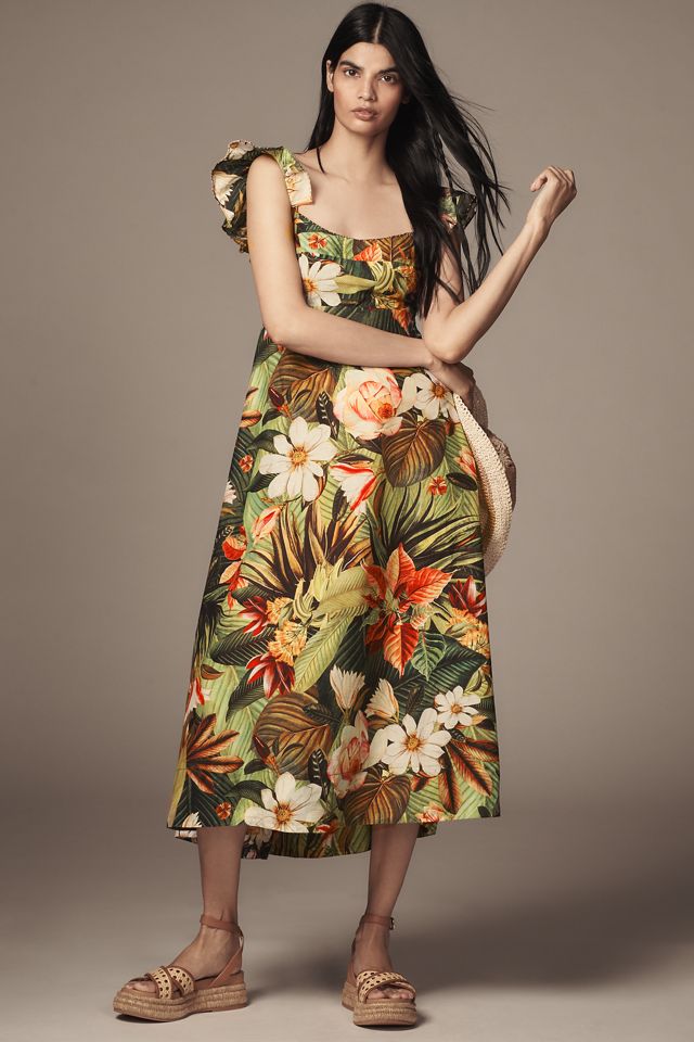 Farm Rio Botanical Forest Ruffled-Strap Midi Dress #3