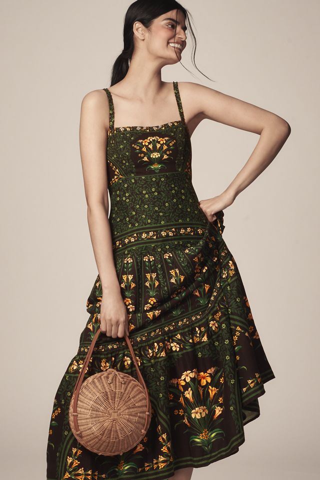 Farm Rio Flowers Arch Sleeveless Linen Blend Midi Dress #2