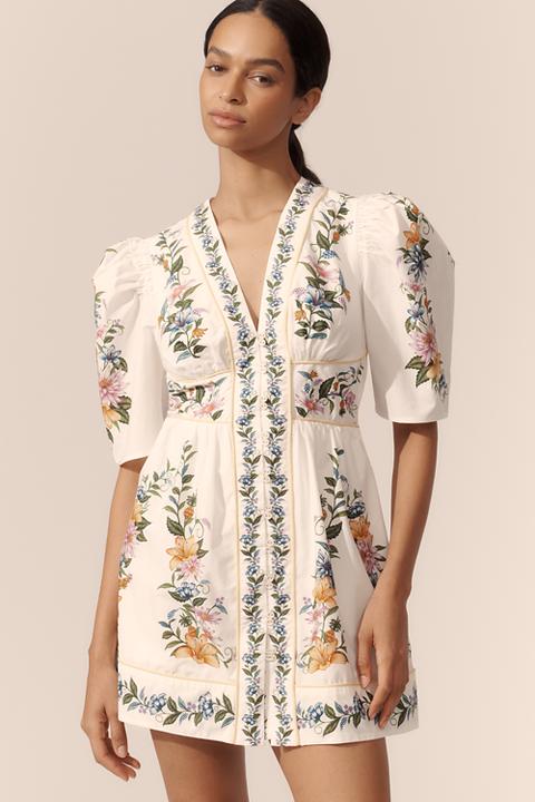 Farm Rio Sweet Bloom Dreamscape Puff-Sleeve Mini Dress