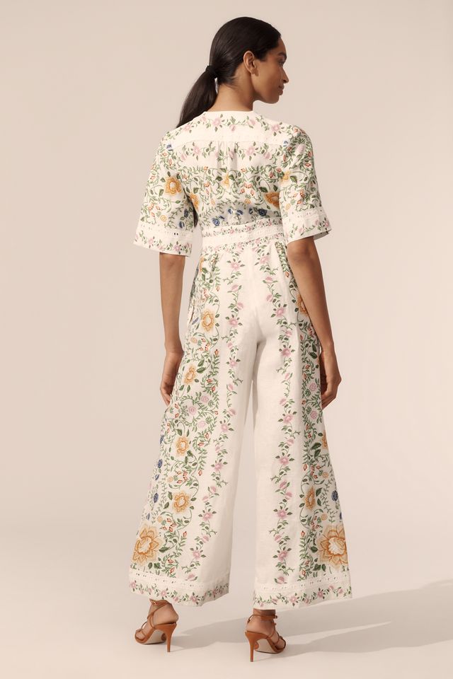 Farm Rio Folk Floral Linen Blend Short-Sleeve Wide-Leg Jumpsuit #2