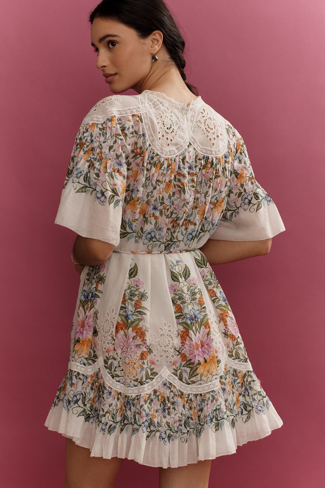 Farm Rio Sweet Bloom Bouquet Short-Sleeve Mini Dress