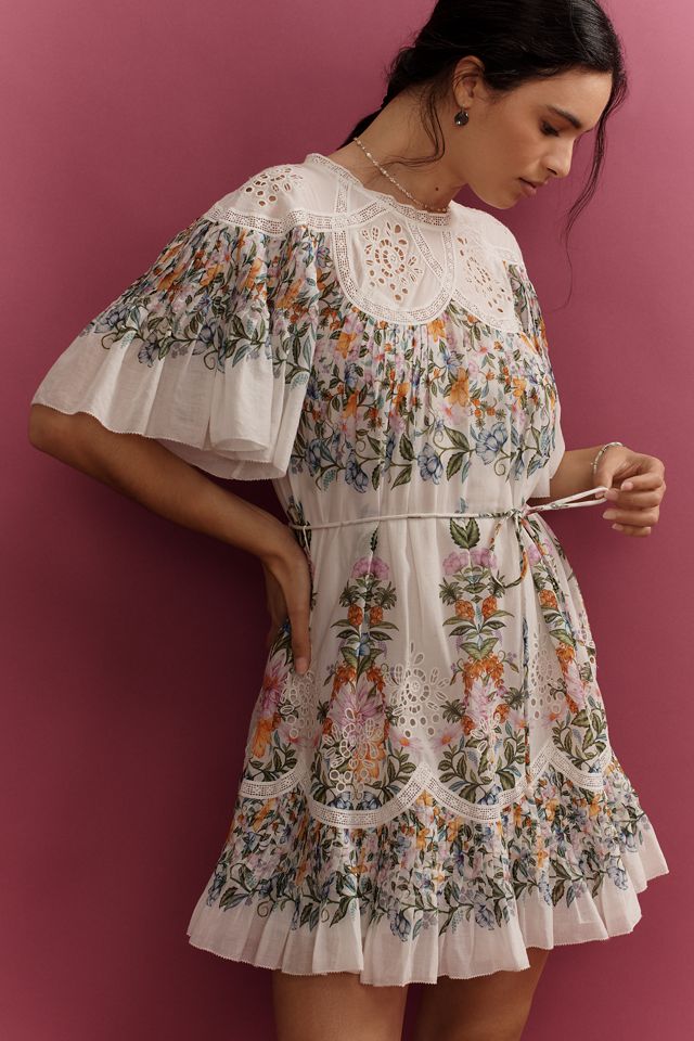Farm Rio Sweet Bloom Bouquet Short-Sleeve Mini Dress