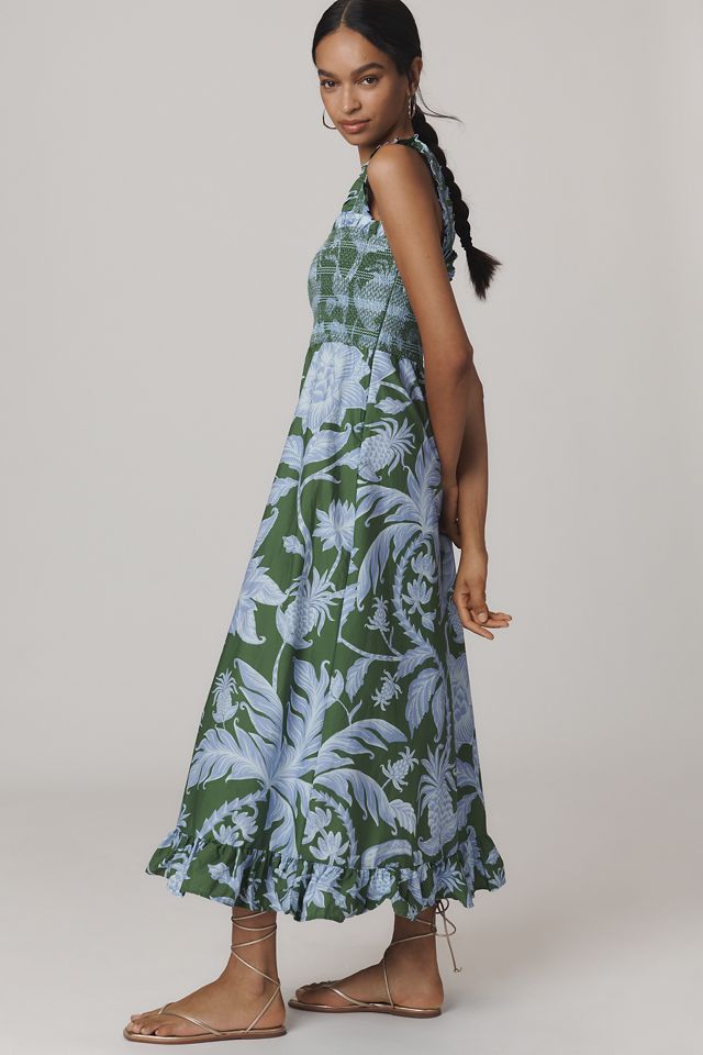 Farm Rio Tropical Swing Smocked Sleeveless Midi Dress #1