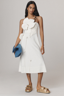 Farm Rio Garden Sleeveless Midi Dress In White