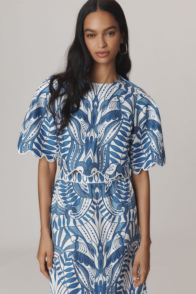Farm Rio x Anthropologie Linen Lace Nature Short-Sleeve Crop