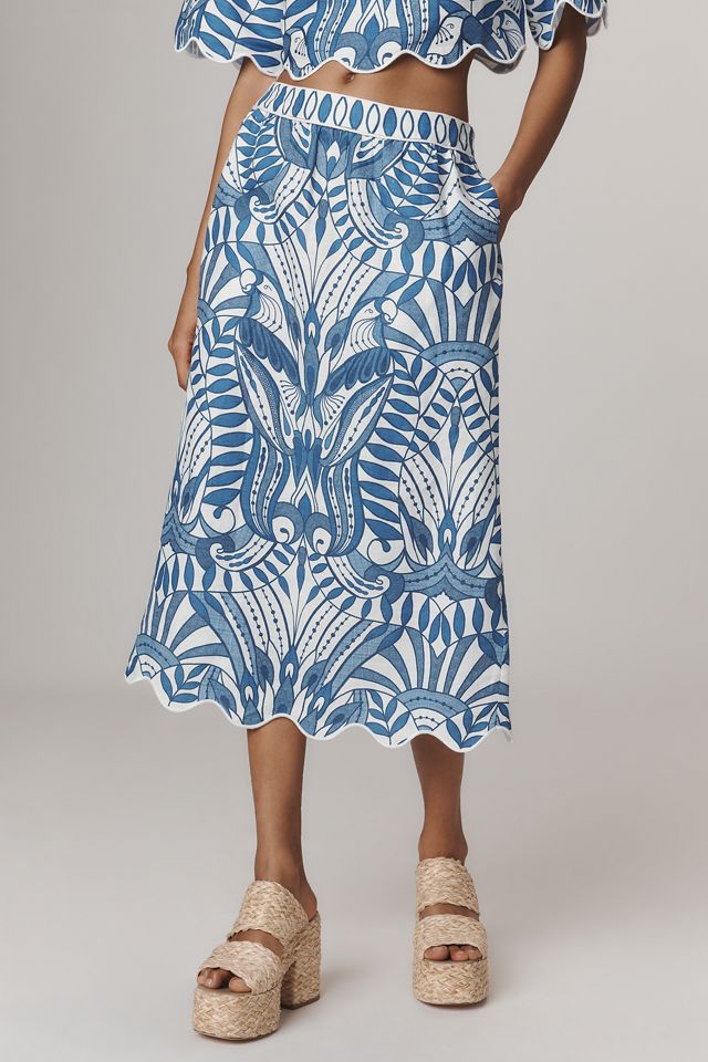 Farm Rio x Anthropologie Linen Lace Nature Slim Midi Skirt #1