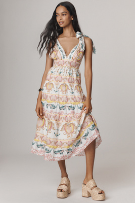 Maritime Magic Tie-Strap V-Neck Midi Dress