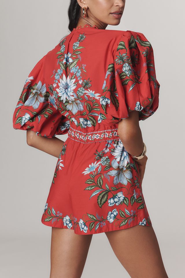 Farm Rio Sweet Bloom Bouquet Puff-Sleeve Romper #3