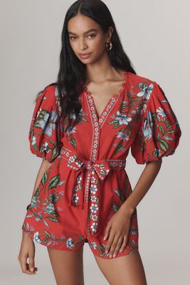 Farm Rio Sweet Bloom Bouquet Puff-Sleeve Romper