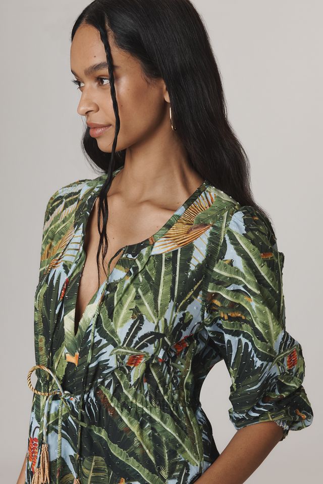 Farm Rio Amazonia Forest Long-Sleeve Mini Dress