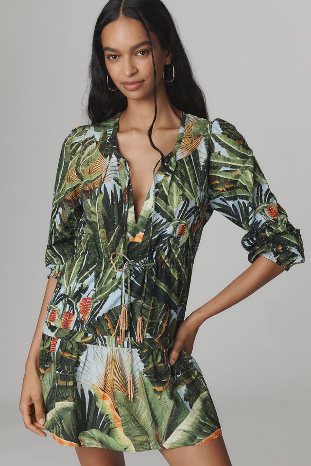 Farm Rio Amazonia Forest Long-Sleeve Mini Dress
