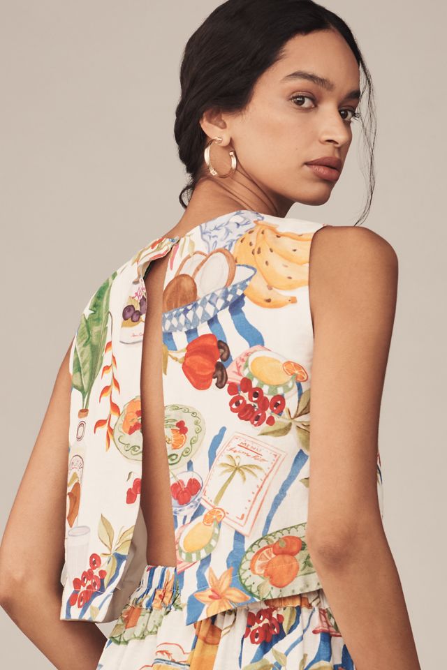 Farm Rio Fresh Table Linen Sleeveless Blouse #1