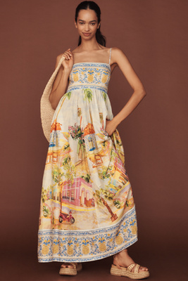 Farm Rio Womens Aracati Multicolor Aracati Shoulder-straps Cotton-blend Maxi Dress In Neutral