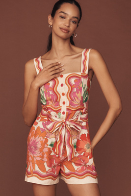 Shop Farm Rio Spring Affair Linen-blend Sleeveless Square-neck Romper