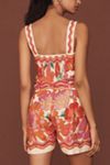 Farm Rio Spring Affair Linen-Blend Sleeveless Square-Neck Romper