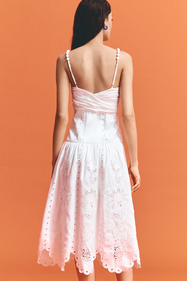 Farm Rio Richilieu Linen-Blend Sleeveless Eyelet Midi Dress