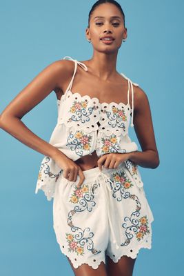 Farm Rio Grandma's Treasure Linen-Blend Pull-On Shorts