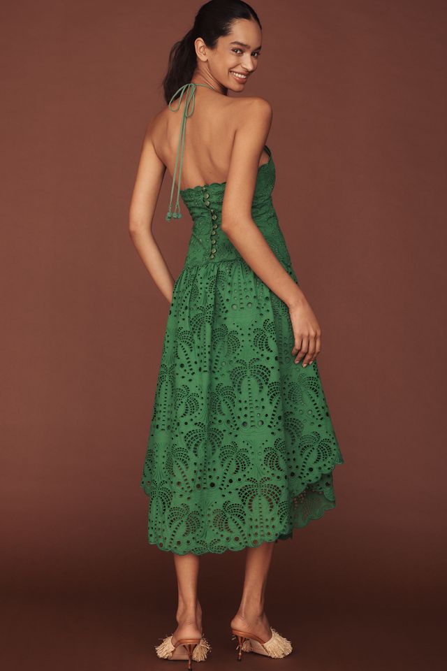 Farm Rio Palm Tree Cotton Sleeveless Eyelet Midi Dress #1