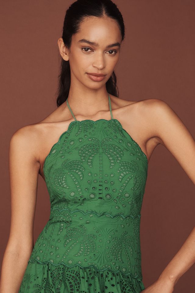 Farm Rio Palm Tree Cotton Sleeveless Eyelet Midi Dress #2