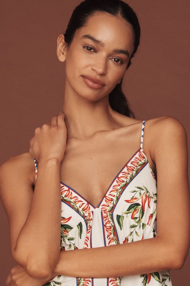 Farm Rio Picnic Peppers Ainika Sleeveless V-Neck Babydoll Swing Mini Dress #2