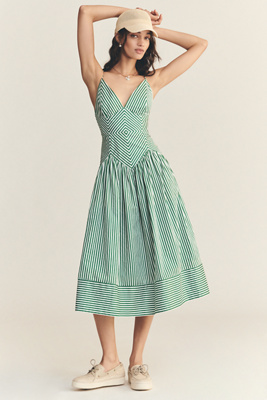 Shop Farm Rio Stripe Cotton Sleeveless V-neck Drop-waist Midi Dress