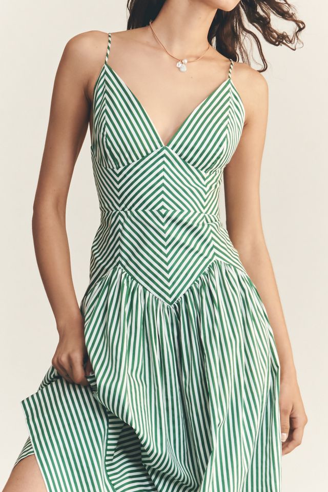Farm Rio Stripe Cotton Sleeveless V-Neck Drop-Waist Midi Dress #1