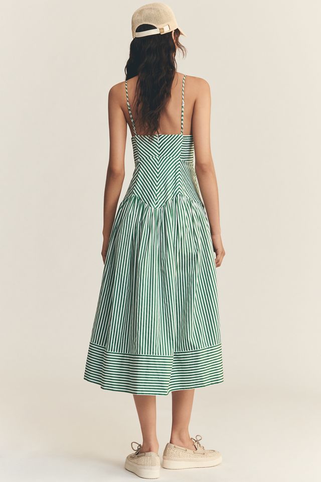 Farm Rio Stripe Cotton Sleeveless V-Neck Drop-Waist Midi Dress #2