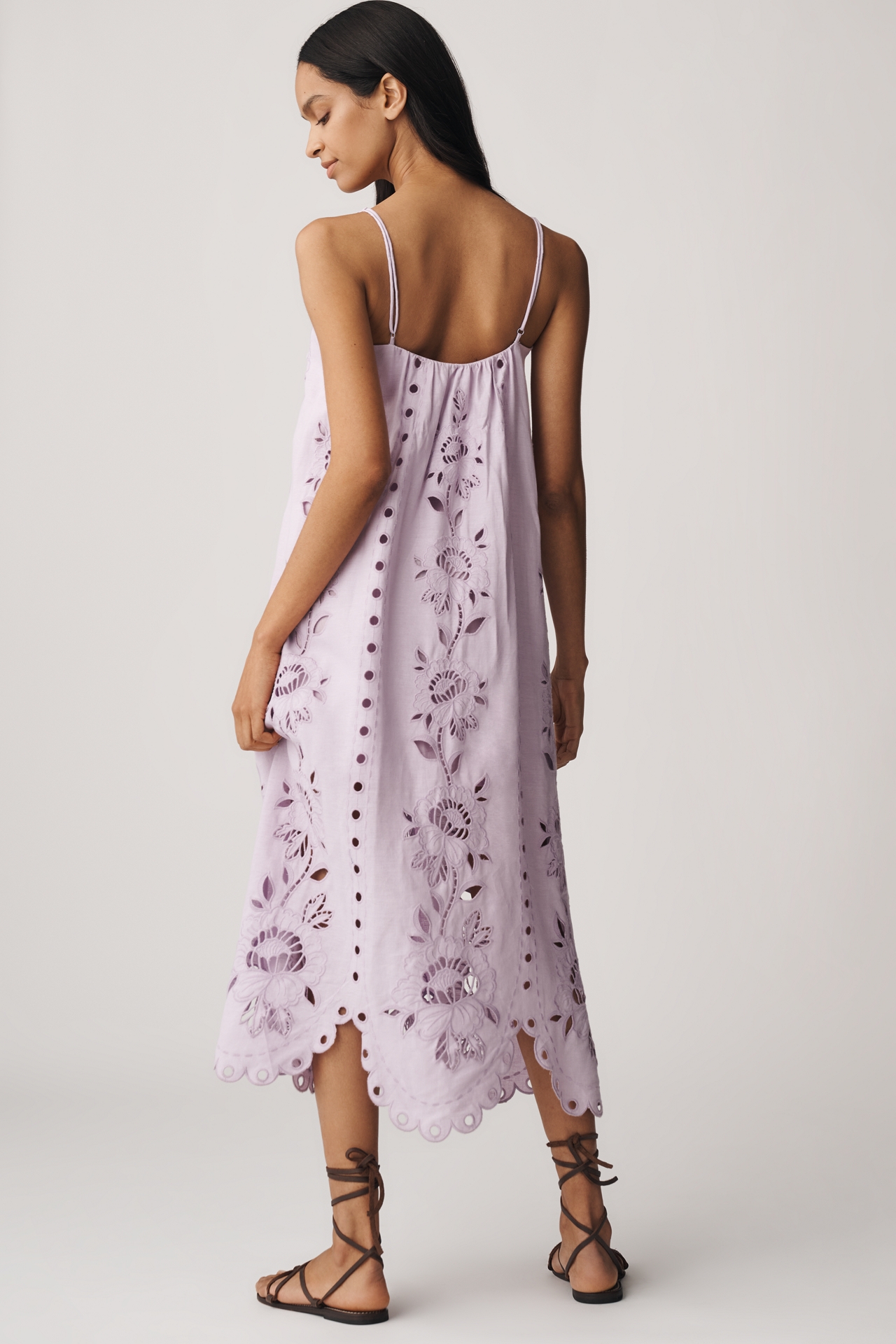 Farm Rio Lilac Richelieu Eyelet Midi Dress