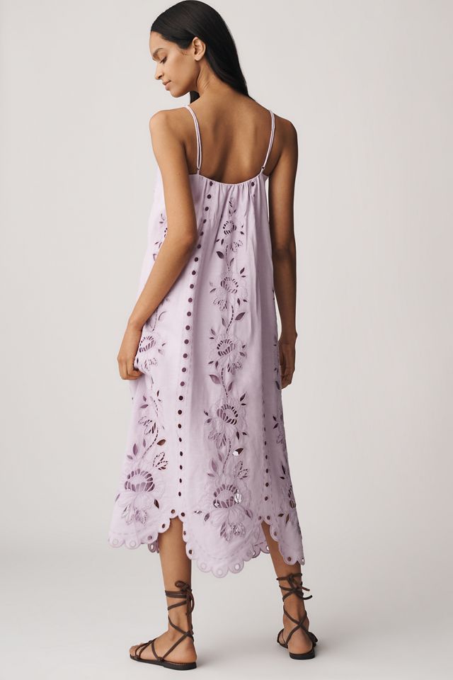 Farm Rio Lilac Richelieu Eyelet Midi Dress