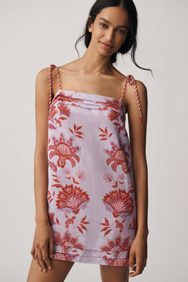 Farm Rio Porcelain Garden Lilac Linen Mini Shift Dress | Anthropologie