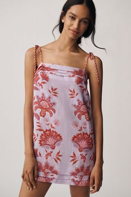 Farm Rio Porcelain Garden Lilac Linen Mini Shift Dress