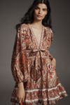 Farm Rio Romantic Nature Multicolor V-Neck Puff-Sleeve Mini Dress