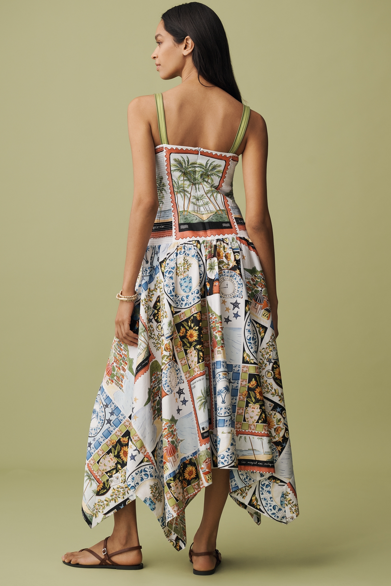 Farm Rio Latin Trip Scarves Sleeveless Midi Dress