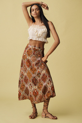 Farm Rio Romantic Nature Multicolor Midi Skirt