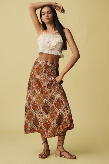 Farm Rio Printed Midi Slip Skirt