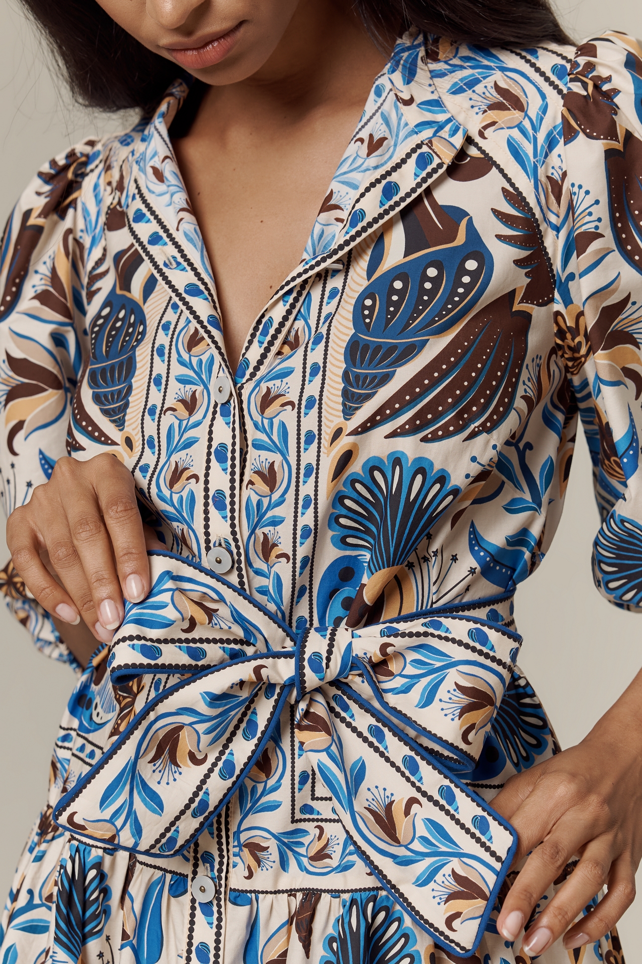 Farm Rio Belted Puff-Sleeve Mini Dress
