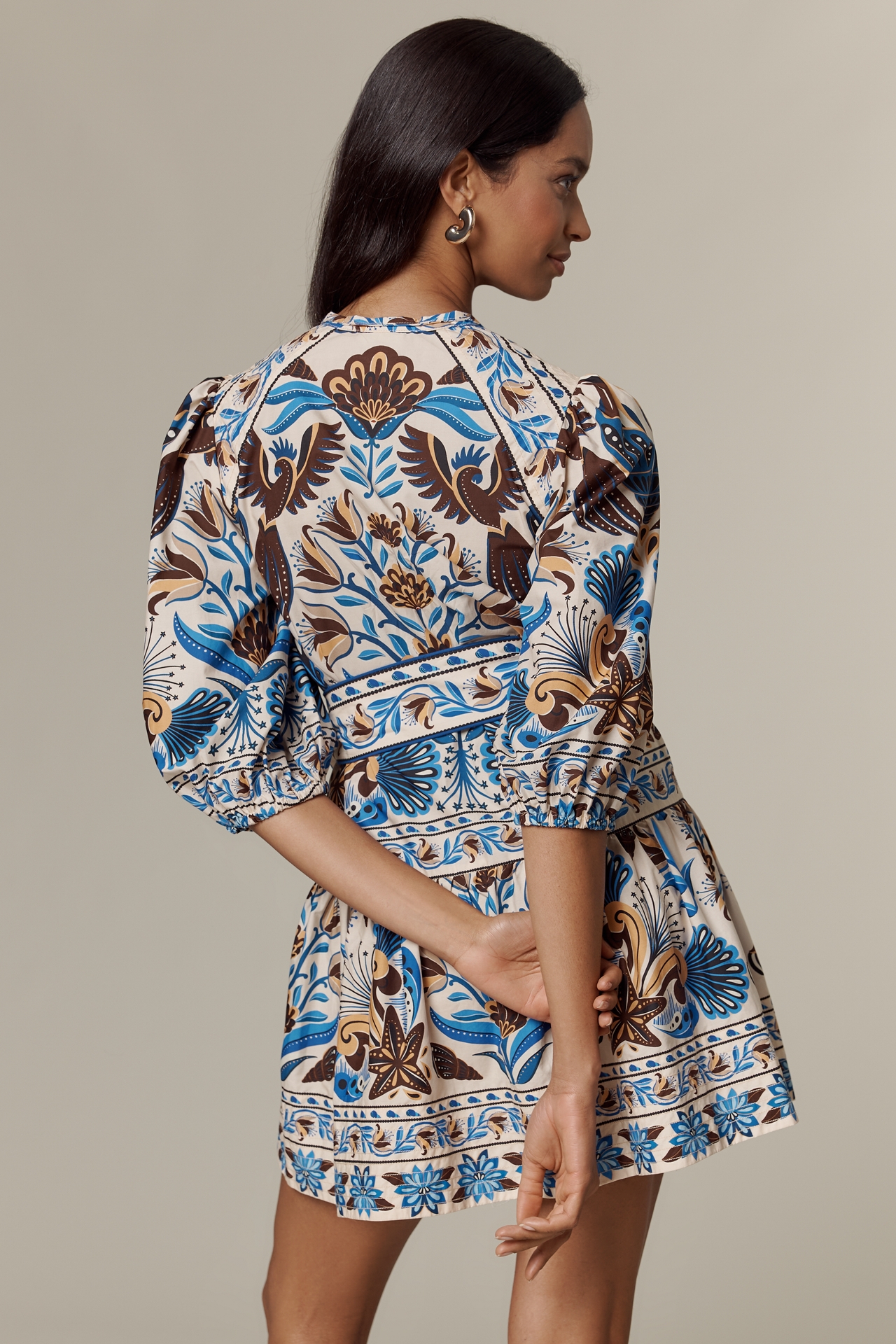 Farm Rio Belted Puff-Sleeve Mini Dress