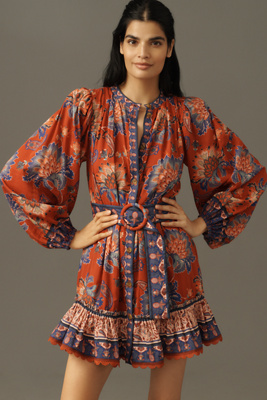 Farm Rio Luang Puff-sleeve Mini Dress In Multi