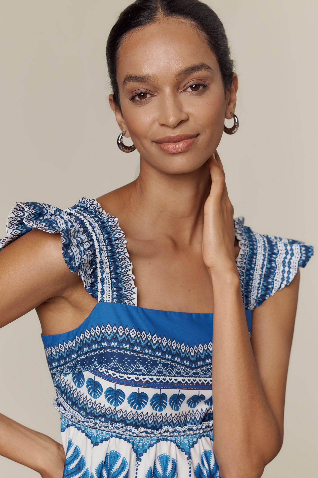 Farm Rio Zuli Cotton Flutter-Sleeve Mini Dress