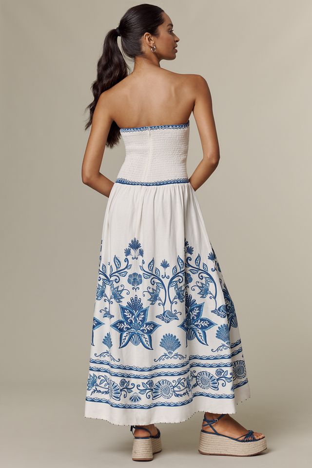 Farm Rio Shell Garden Linen Blend Midi Dress #1