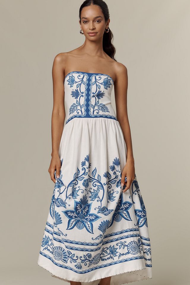 Farm Rio Shell Garden Linen Blend Midi Dress #2