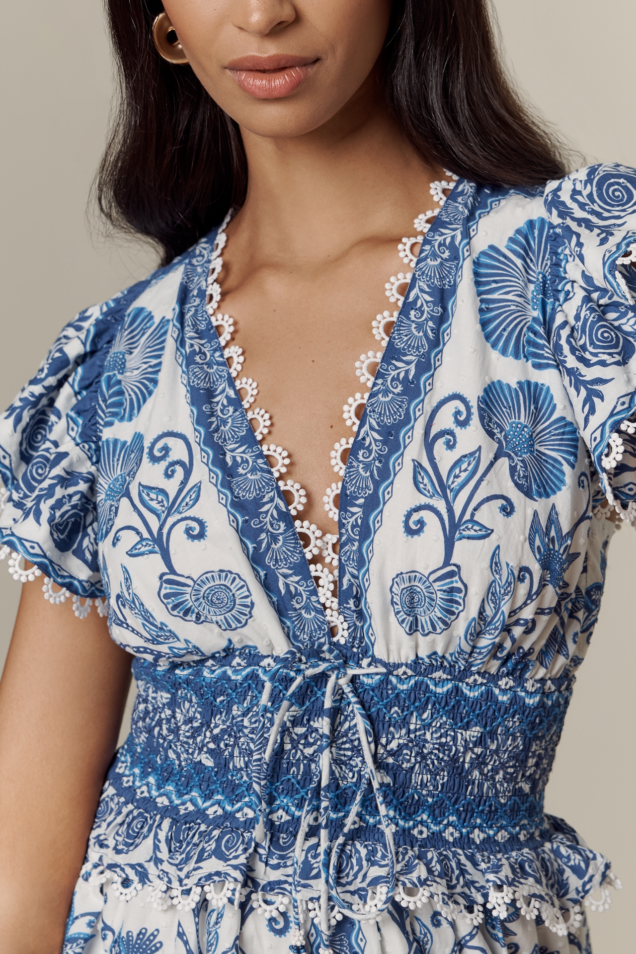 Farm Rio Shell Garden Cotton Ruffle Maxi Dress