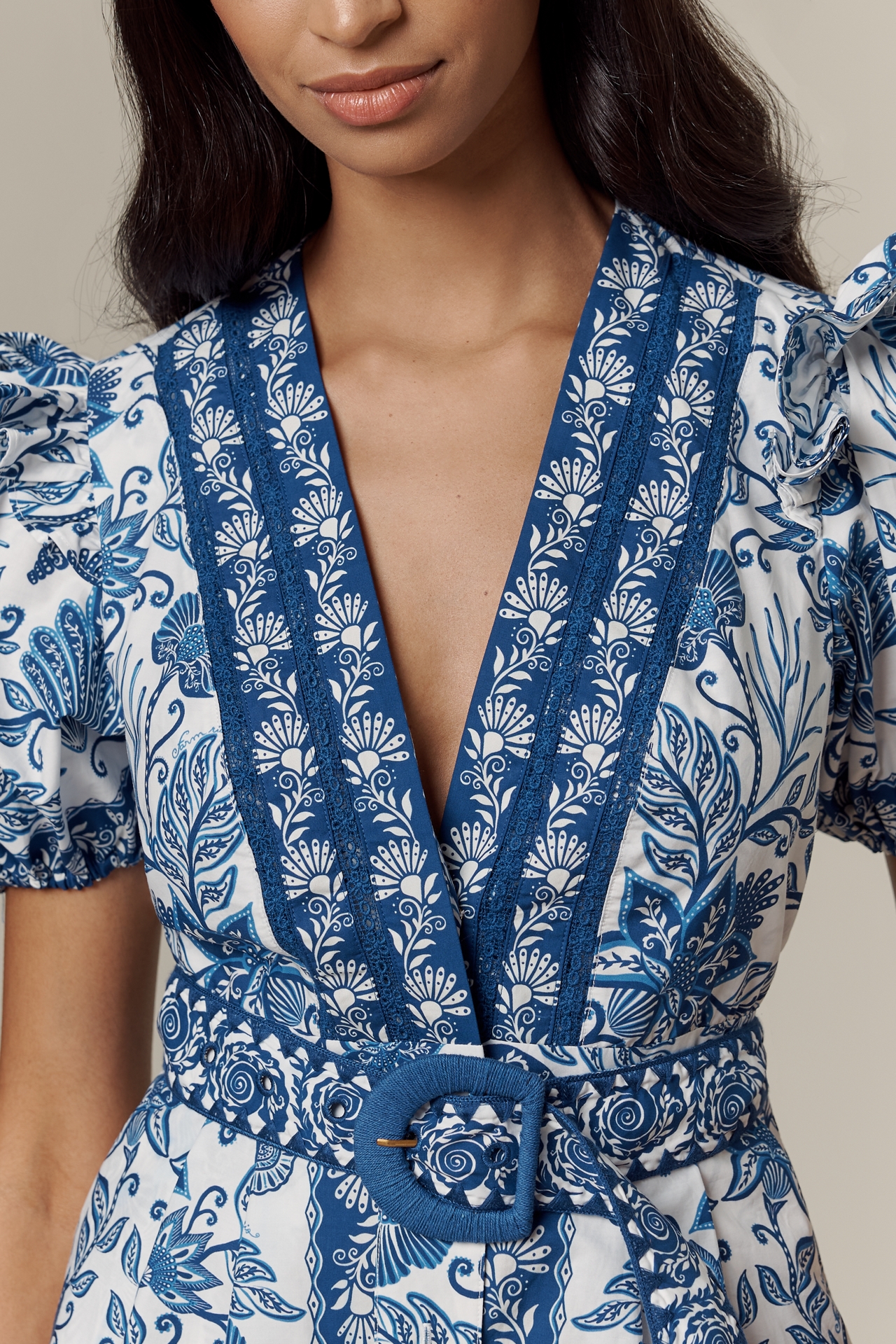 Farm Rio Shell Garden Cotton V-Neck Romper