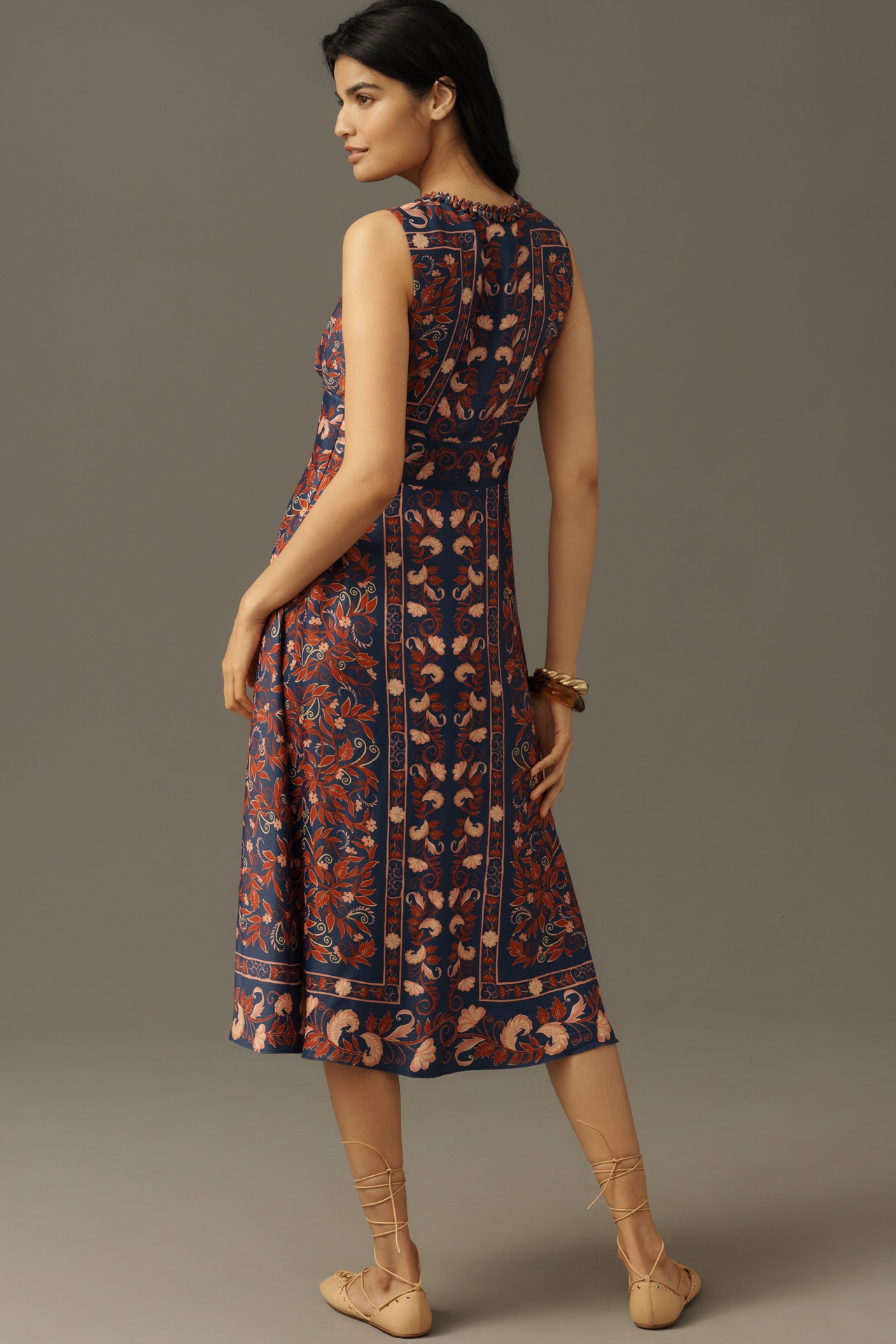Farm Rio V-Neck Floral Scarf Midi Dress