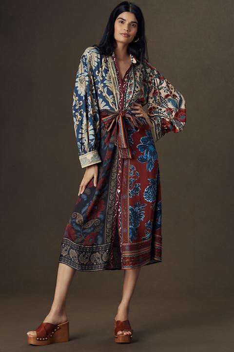 Farm Rio Winter Mix Midi Shirt Dress