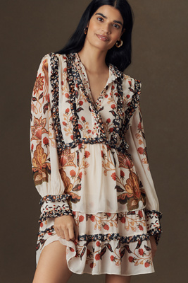 Farm Rio Berry Garden Long Sleeve Minidress In White
