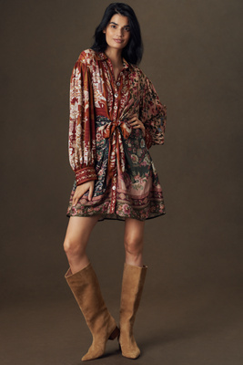 Farm Rio Winter Garden Mix Mini Shirt Dress | Anthropologie
